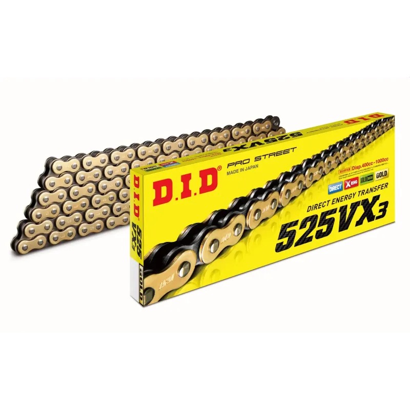 Drive chain DID pitch 525 street heavy-duty with X-RING 116 links -gold 525VX3.116