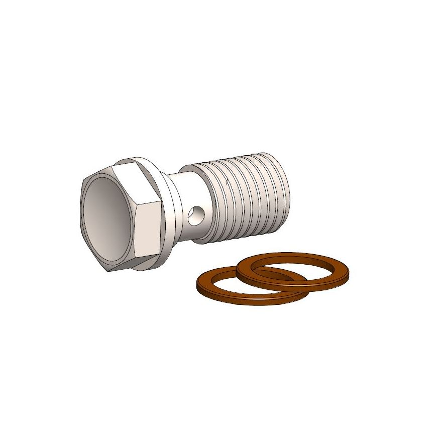 Brake line bolt M10x1.25 + Pair of copper washers Brake line bolt M10x1.25 + Pair of copper washers